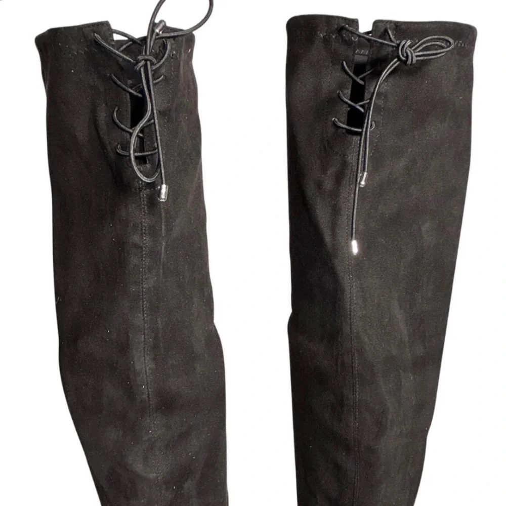 Chinese Laundry Black Faux Suede Lace Up Back Over The Knee Boots Size 7